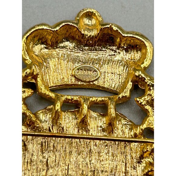 Vintage Royal Navy Enamel Pin Crown Brooch Badge Signed CRAFT Gold Tone 2.5" - Picture 7 of 8